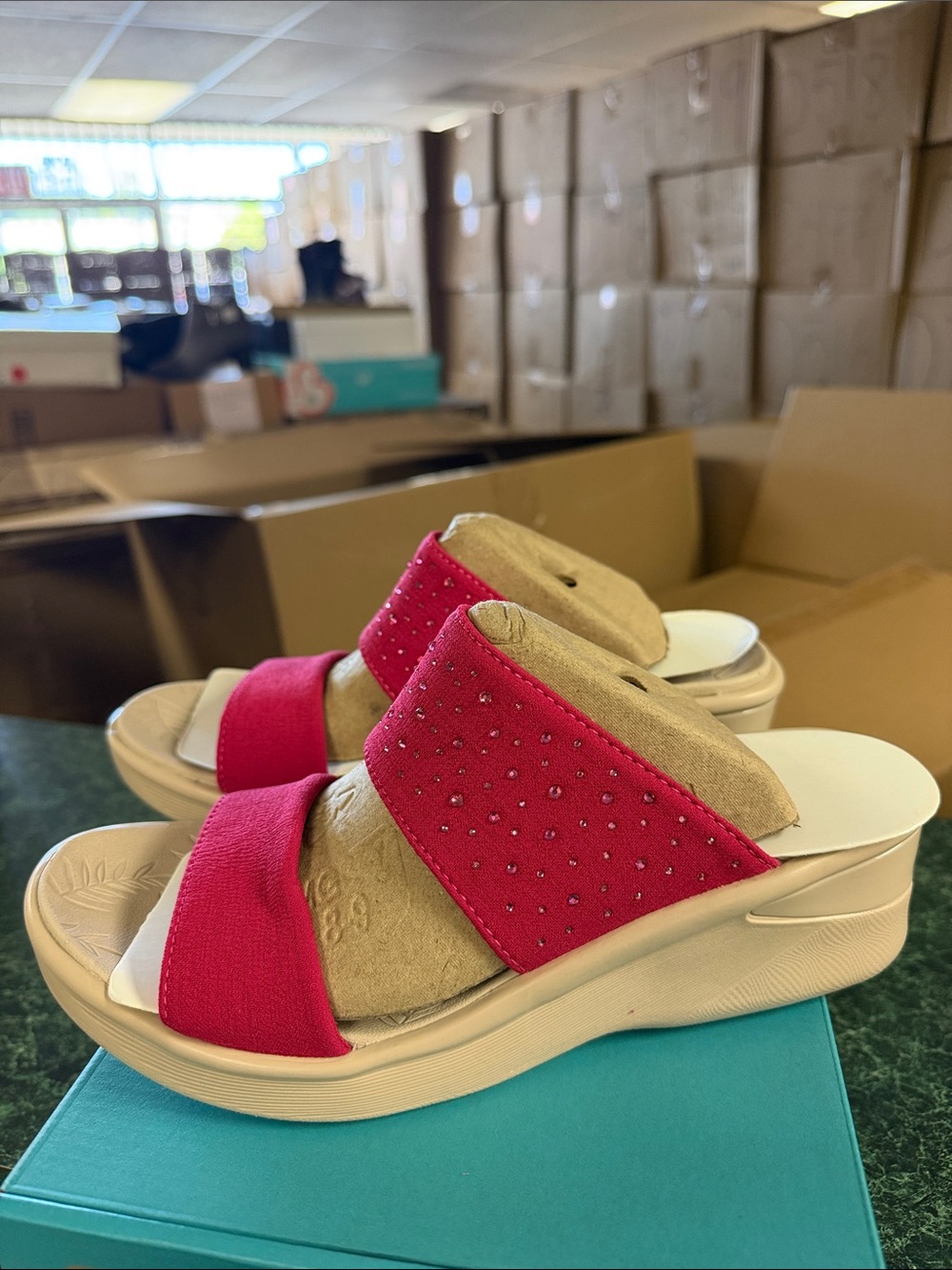 Bzees Sienna Comfort Slide Sandal with Embellished Pink Straps - Picture 4 of 5